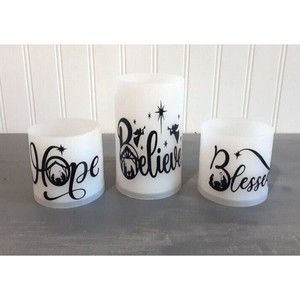 Christmas Flameless Flickering‎ LED 3pc Candle Hope Believe Blessed